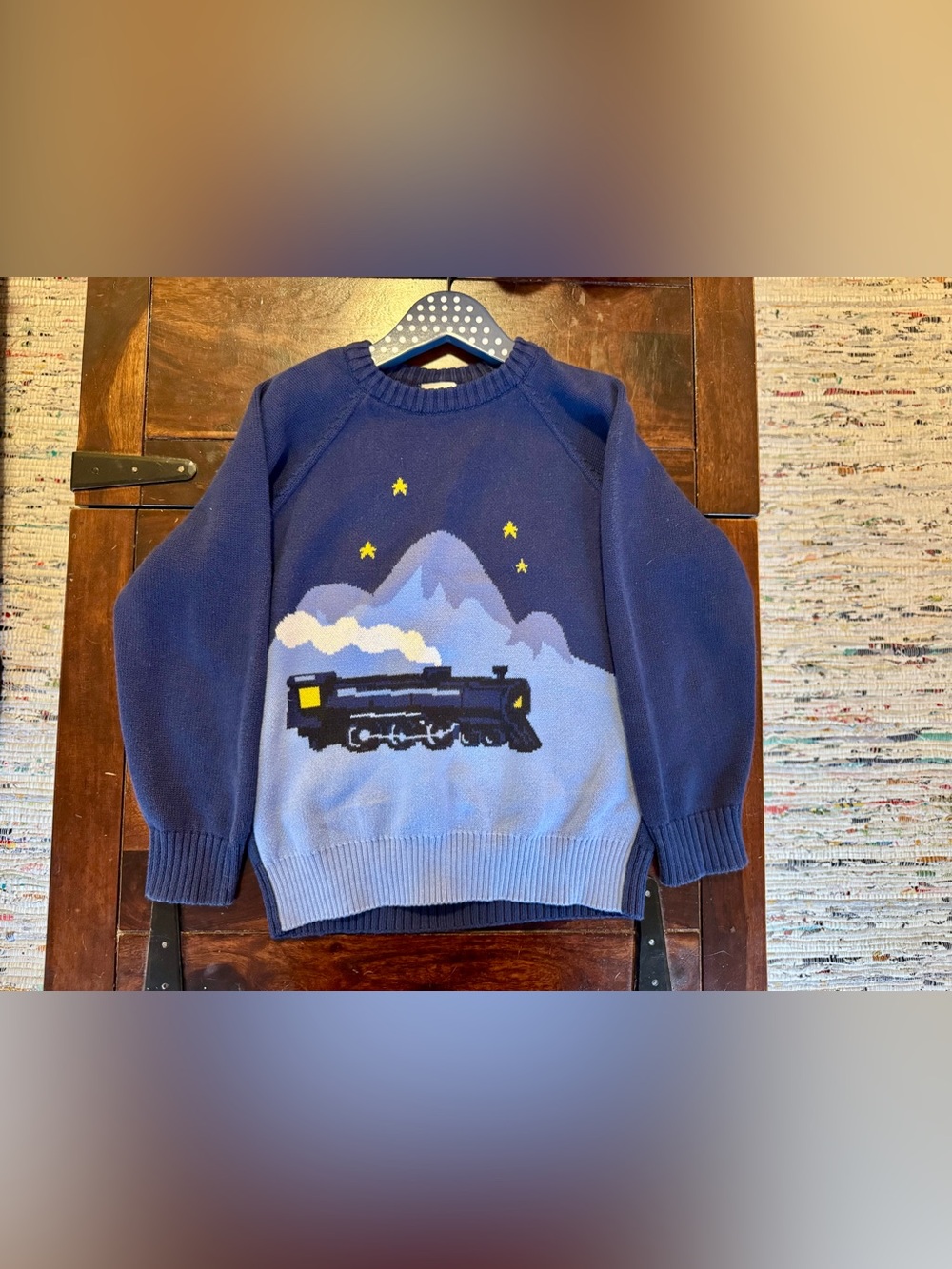 Hanna Andersson Navy Blue & Light Blue Train Graphic Sweater